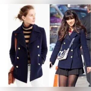 J Crew Nello Gori Coat Sz 4 Navy Blue Jacket Wool Blend Peacoat Preppy Nautical